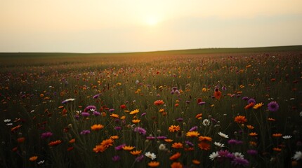 Horizon in Bloom: Wildflowers Awash in Sunrise Gold