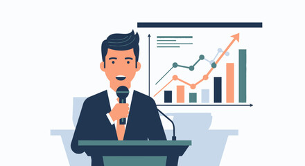 Fototapeta premium Business Presentation with Man and Financial Growth Chart