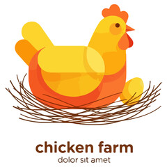 Chicken Farm Illustration with Hen and Eggs.