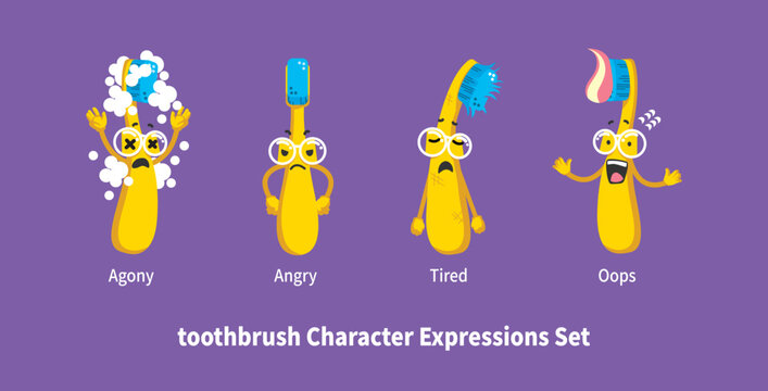 Cute Toothbrush Character Expression Set