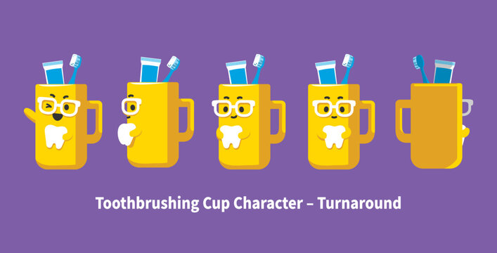 Cute Toothbrushing Cup Character Turnaround