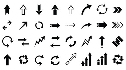 Minimalist black arrow silhouettes bundle isolated on white background