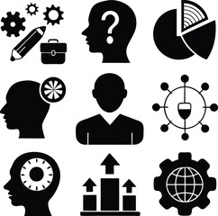 Business and idea generation concept icons in silhouette vector illustration
