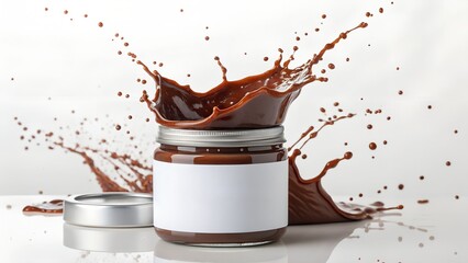 Chocolate Spread Jar with Splash Blank Label Food Photography Isolated