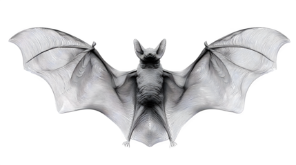 Monochrome line art bat silhouette with elegant wing curves isolated on white background