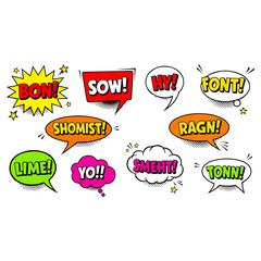 Colorful Comic Speech Bubbles with Onomatopoeia Expressions.