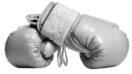 Gray boxing gloves, tightly clasped