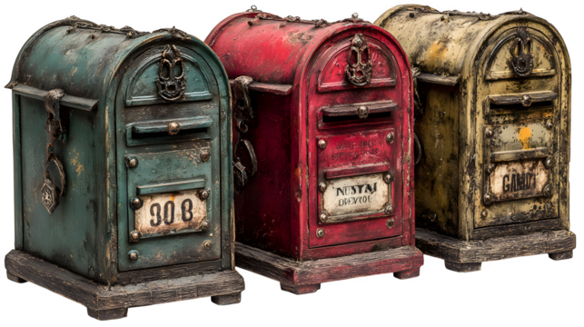 Collection of 3 haunted mailbox props, isolated on white background - Powered by Adobe