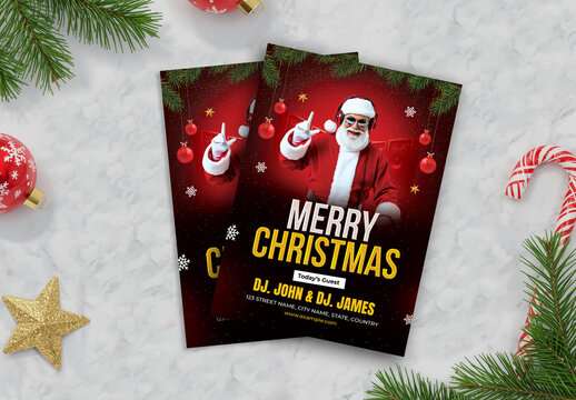 Christmas DJ Event Party Flyer Template with Santa