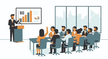 Office Presentation with Professionals and Data Charts in Modern Meeting Room
