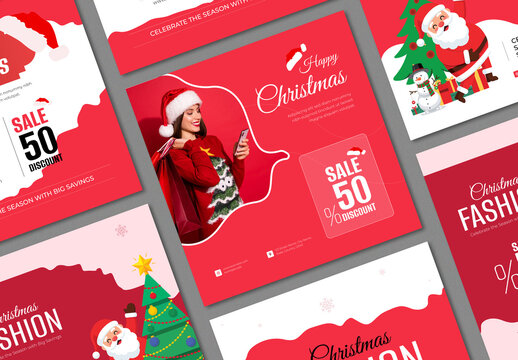 Red Christmas Sales Social Media Post Template Set