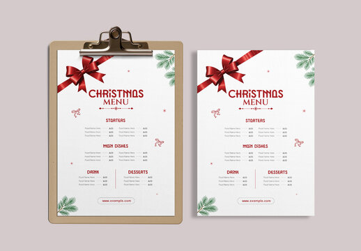 Elegant Holiday Christmas Restaurant Dinner Menu Template