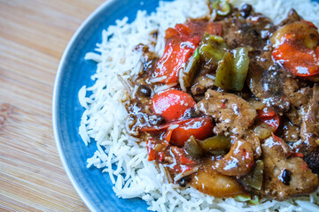 Classic Chinese Style Beef and Black Bean Meal With Boiled White Rice