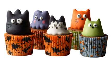 Group of 5 Halloween cupcake wrappers, isolated on white background