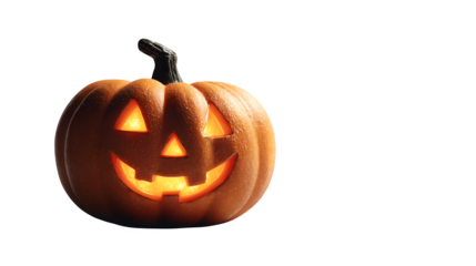 Jack-o-lantern with classic triangular eyes glowing warmly, isolated on white background