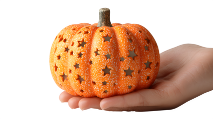 Pumpkin lantern with carved stars, isolated on white background