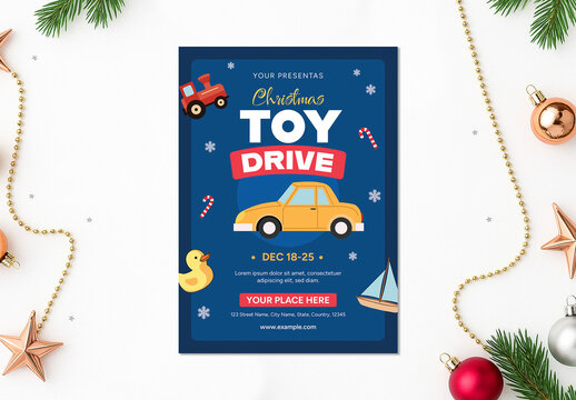 Festive Toy Drive Flyer with Cartoon Toys