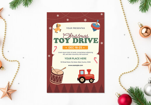 Modern Christmas Toy Drive Flyer Template with Illustration