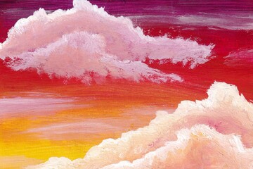 Acrylic painting of cloudy sky landscape view in abstract style. artwork painting of beautiful sky scenic view.