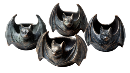Set of 4 bat candle holders, isolated on white background