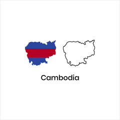 Cambodia map vector illustration with national border outline and cartography design showing Phnom Penh capital city geography symbol for travel atlas political state and tourism