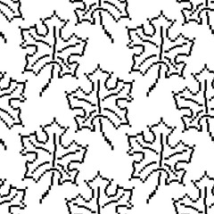 seamless pixel maple leaf pattern black and white autumn foliage background retro 8bit style fall season design digital texture wallpaper textile wrapping paper minimal pixelated illustration