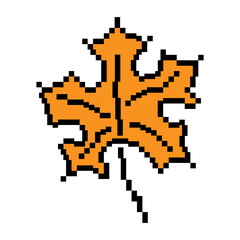 pixel art illustration of orange maple leaf isolated on white background autumn retro 8bit style design fall foliage digital graphic icon minimal simple seasonal symbol for decoration and games