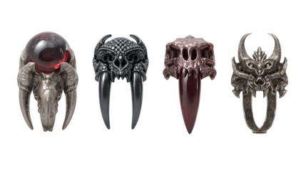 Collection of 5 vampire fang accessories, isolated on white background