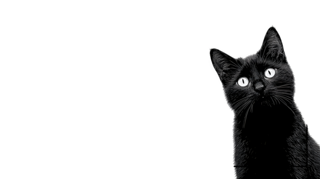 Modern minimalistic Halloween event card with black cat outline frame, isolated on white background