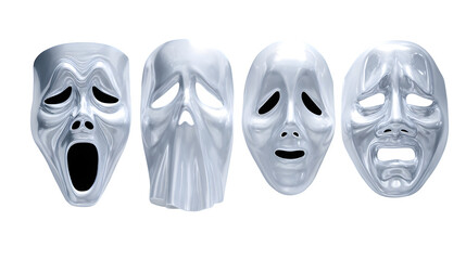 Set of 4 ghost face cutouts, isolated on white background