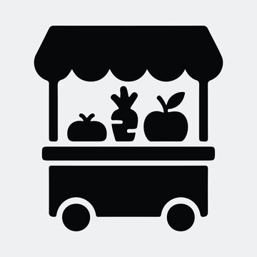 Farmers market fruit vegetable stand featuring tomato radish and apple Silhouette vector illustration