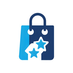 Blue shopping bag with stars icon on black background
