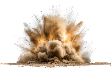 Powerful Sand Explosion with Brown and White Dust Cloud on Black Background