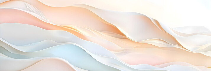 Abstract background with soft pastel flowing waves. Elegant fluid shapes in pink, peach and blue colors. Modern silky texture wallpaper with copy space
