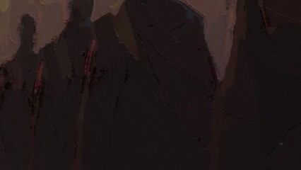 Abstract dark oil painting with textured brush strokes and shadowy vertical forms