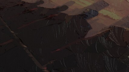 Close up of dark oil painting with textured brush strokes and earthy abstract tones