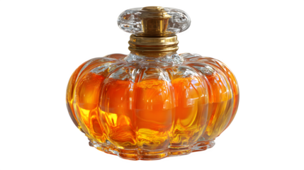 Potion bottle shaped like pumpkin, isolated on white background