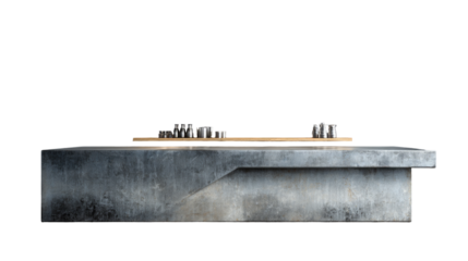 Modern concrete countertop with wooden plank.  Kitchen or bar design