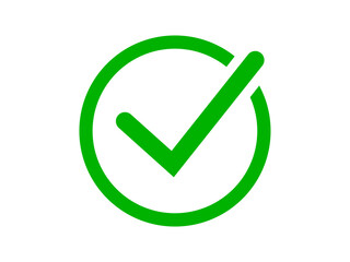 Green checkmark in round circular box vector illustration. Tick mark, correct icon, positive sign, approved icon.