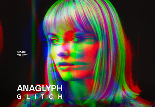 Anaglyph Glitch Photo Effect Template
