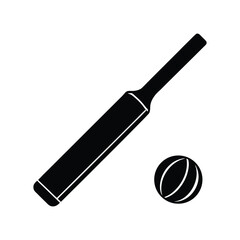 Dynamic black silhouette illustration of a cricket bat and a cricket ball, embodying the spirit of competitive sport and athletic endeavor. Perfect for various design projects