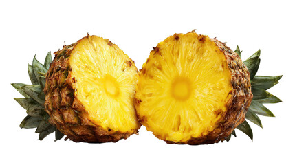Ripe Yellow Pineapple Halves on Transparent Background