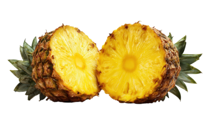 Ripe Yellow Pineapple Halves on Transparent Background