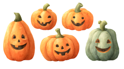 Set of 4 jack-o-lantern wall decals, isolated on white background