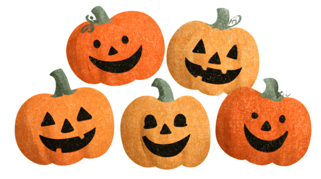Set of 4 jack-o-lantern wall decals, isolated on white background