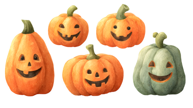 Set of 4 jack-o-lantern wall decals, isolated on white background