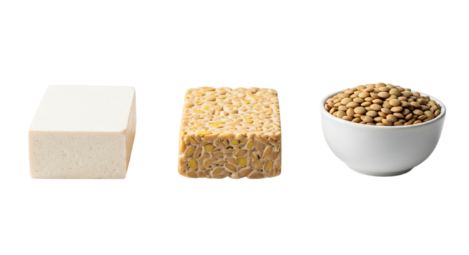 Tofu, tempeh, and lentils isolated on transparent background