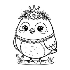 Bird Crown Flower Outline Illustration