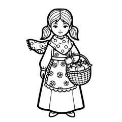 Girl Traditional Dress Outline Illustration
