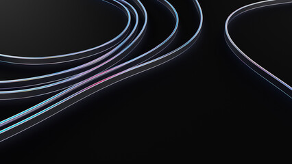 Futuristic abstract background with glowing iridescent lines swirling in the dark. Perfect for technology, science, and digital art concepts. 3d rendering illustration not AI